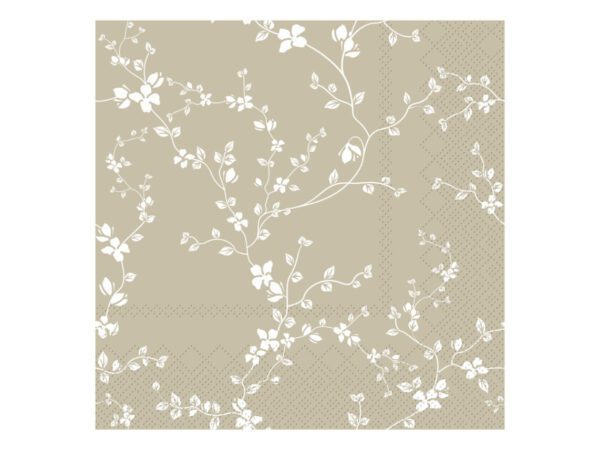 Serviet v/blómum Ljóst Latte