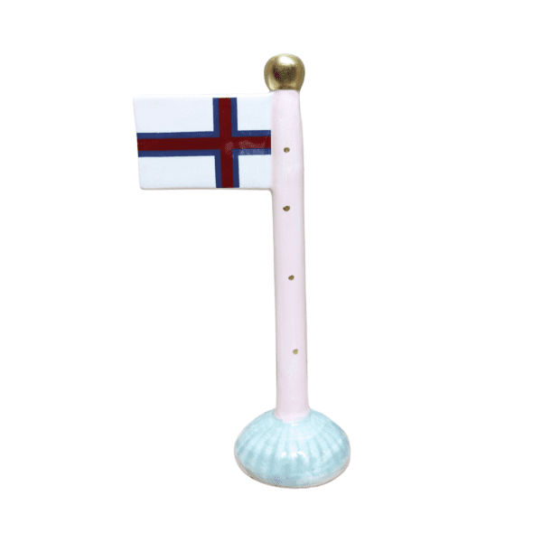 Føroyar flag H19cm Keramik - Pink/Grøn
